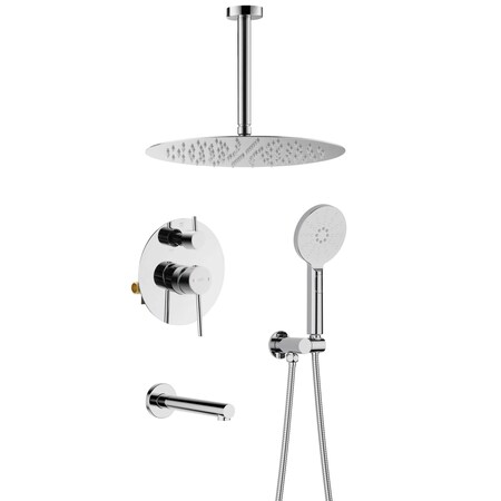 Kibi Circular Pressure Balanced Ceiling Mounted 3-Function Shower System with Rough In Valve - Chrome KSF409CH